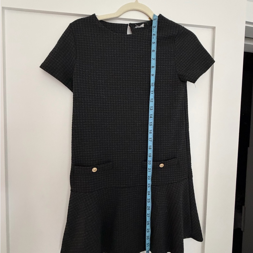 Zara Black Textured Short-Sleeve Dress with Pocket Buttons